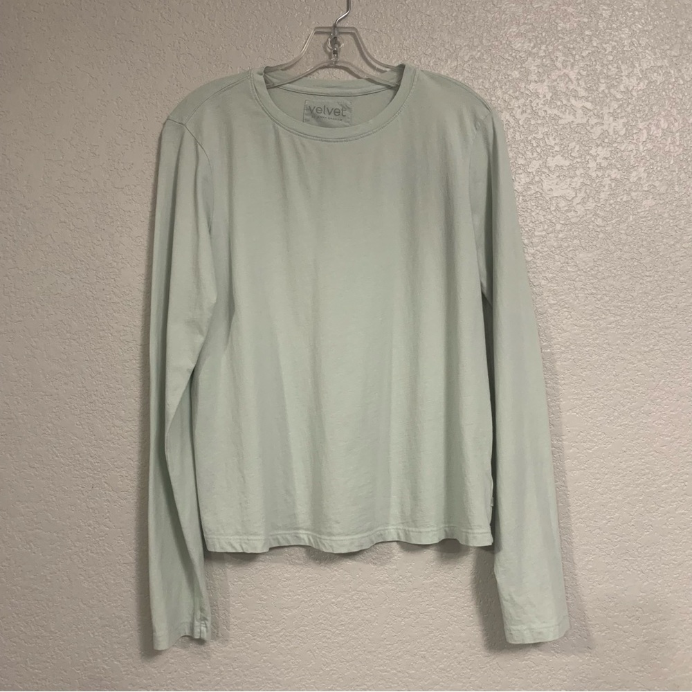 Velvet Graham Spencer Tee Top Womens L Cotton Long Sleeve Crew Classic Green